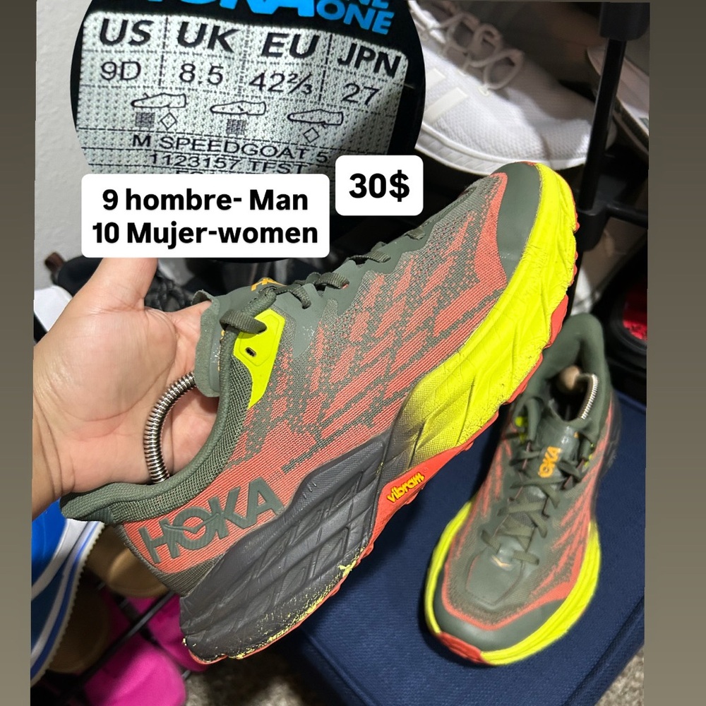 Hoka Vibrant Trail Runners in Red and Yellow
